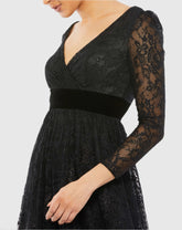 Black Lace Long Sleeve V-Neck Wrap Over Gown